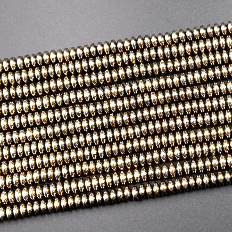 Titanium Pyrite 2mm 3mm 4mm 6mm 8mm Smooth Rondelle Heishi Beads 15.5" Strand