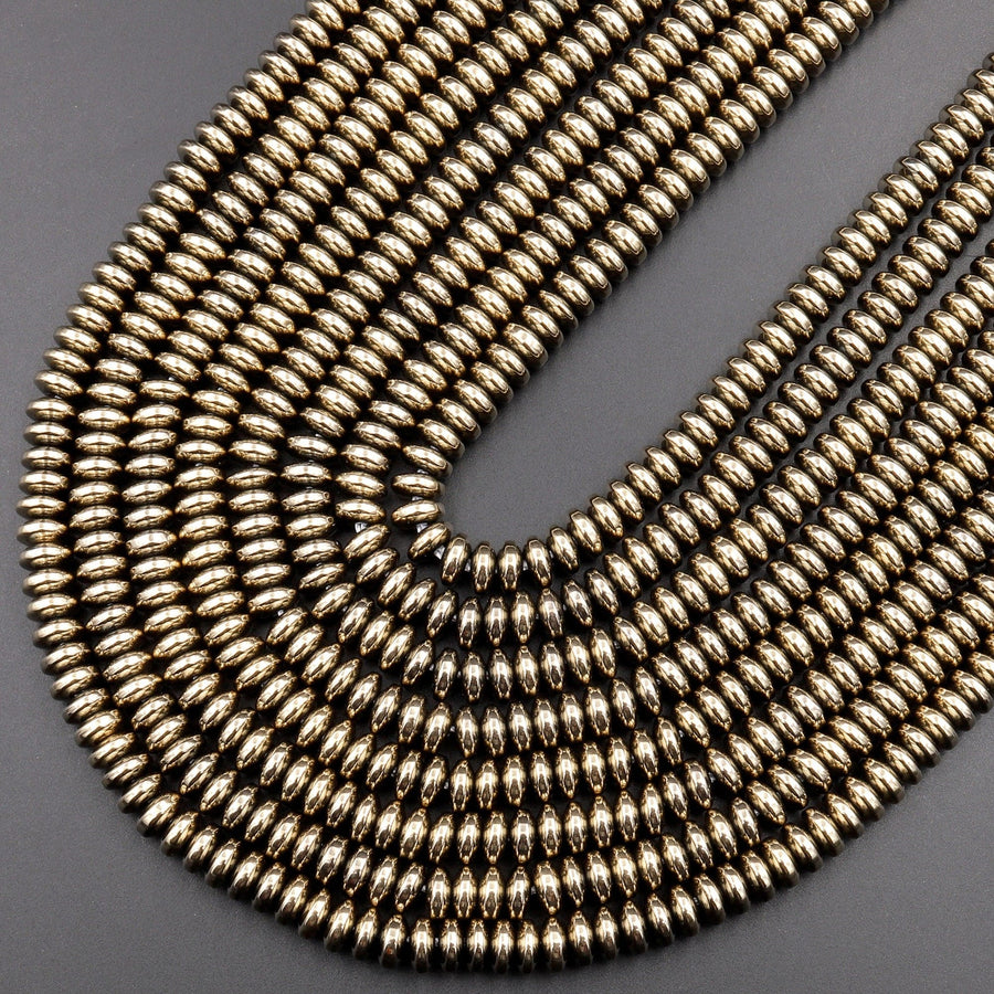 Titanium Pyrite 2mm 3mm 4mm 6mm 8mm Smooth Rondelle Heishi Beads 15.5" Strand