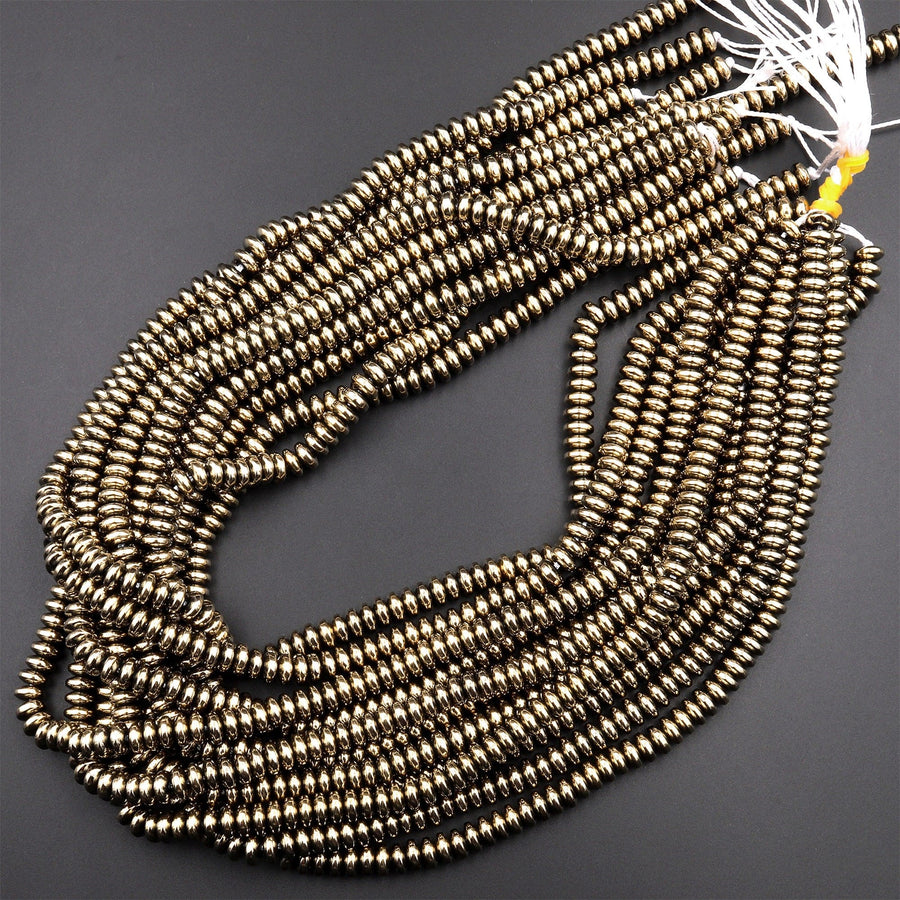 Titanium Pyrite 2mm 3mm 4mm 6mm 8mm Smooth Rondelle Heishi Beads 15.5" Strand