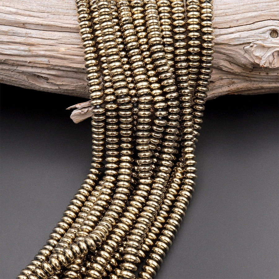 Titanium Pyrite 2mm 3mm 4mm 6mm 8mm Smooth Rondelle Heishi Beads 15.5" Strand