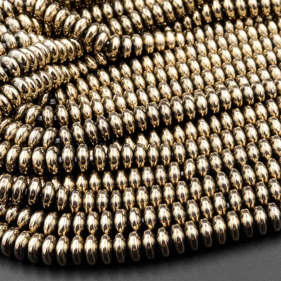 Titanium Pyrite 2mm 3mm 4mm 6mm 8mm Smooth Rondelle Heishi Beads 15.5" Strand