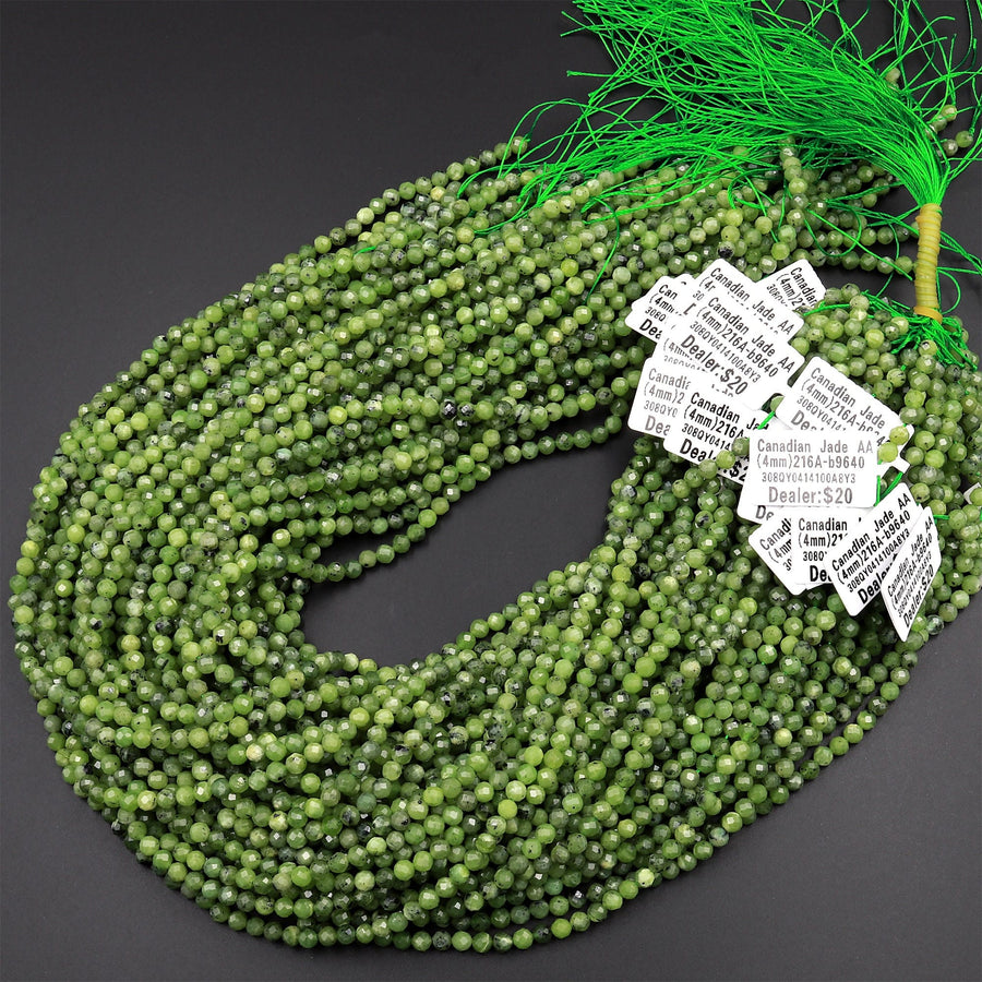 AA Faceted Canadian Jade 2mm 3mm 4mm 6mm Round Beads Micro Cut Natural Green Jade Gemstone 15.5" Strand