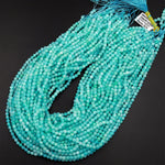 AAA Peruvian Amazonite 2mm 3mm 4mm 6mm Faceted Round Beads Natural Sea Blue Gemstone Micro Laser Diamond Cut 15.5" Strand