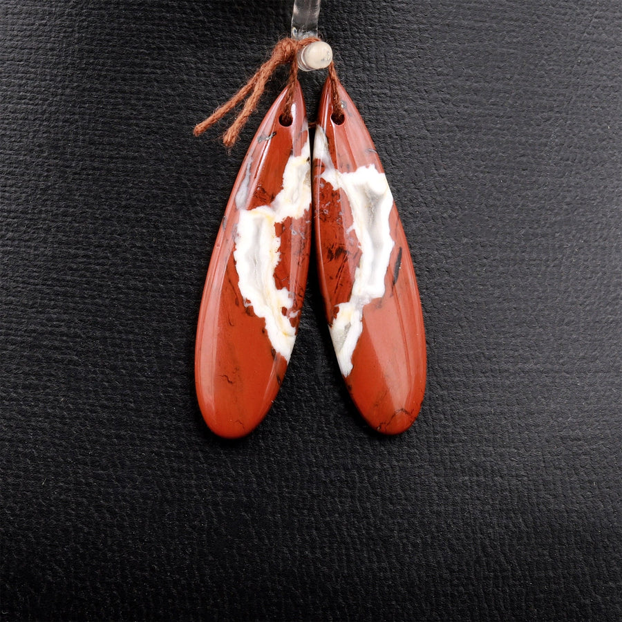 Natural Red River Jasper Teardrop Earring Pair Cabochon Cab Pair Drilled Matched Earrings Bead Pair