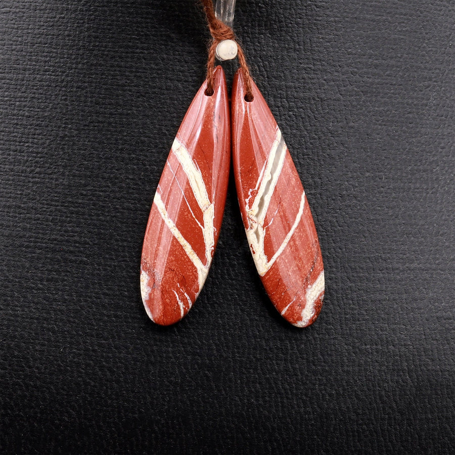 Natural Red River Jasper Teardrop Earring Pair Cabochon Cab Pair Drilled Matched Earrings Bead Pair