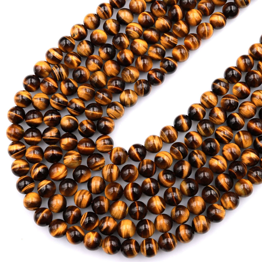 AAA+ Natural Tiger's Eye 4mm 6mm 8mm 10mm 12mm 14mm 16mm Round Beads Amazing Chatoyant Swirls 15.5" Strand
