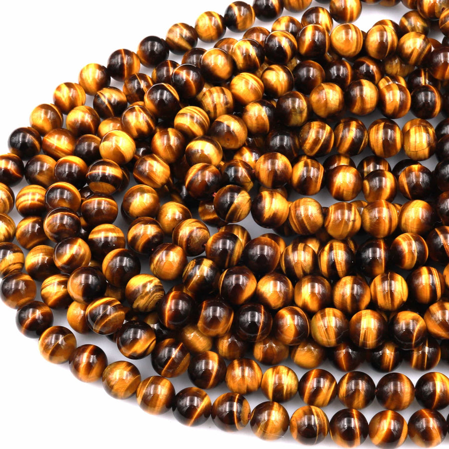 AAA+ Natural Tiger's Eye 4mm 6mm 8mm 10mm 12mm 14mm 16mm Round Beads Amazing Chatoyant Swirls 15.5" Strand