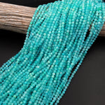 AAA Peruvian Amazonite 2mm 3mm 4mm 6mm Faceted Round Beads Natural Sea Blue Gemstone Micro Laser Diamond Cut 15.5" Strand