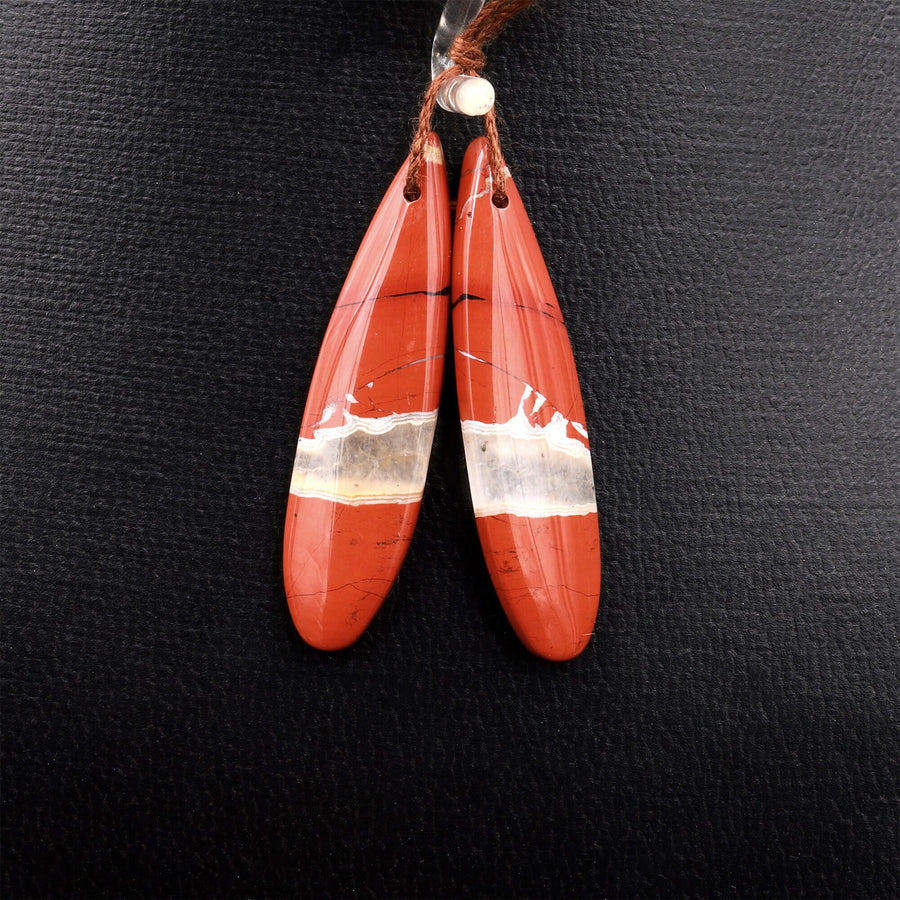 Natural Red River Jasper Earring Pair Cabochon Cab Pair Drilled Matched Earrings Bead Pair