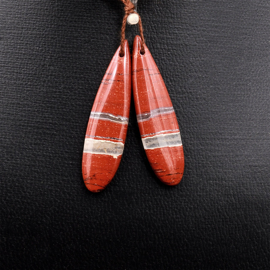 Natural Red River Jasper Teardrop Earring Pair Cabochon Cab Pair Drilled Matched Earrings Bead Pair