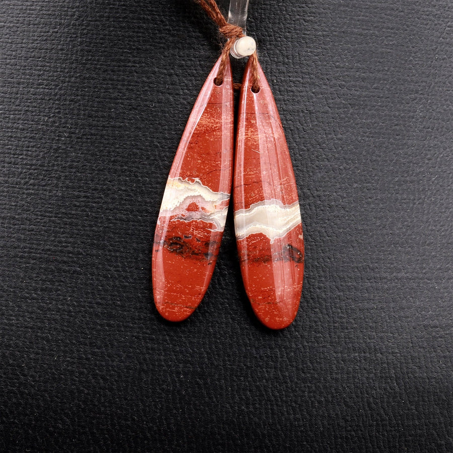Natural Red River Jasper Teardrop Earring Pair Cabochon Cab Pair Drilled Matched Earrings Bead Pair