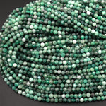 Real Genuine Natural Green Emerald Gemstone Faceted 2mm 3mm 4mm 6mm Round Beads Laser Diamond Cut Gemstone May Birthstone 15.5" Strand