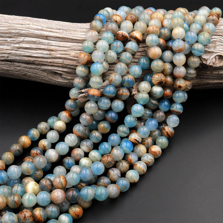Rare Natural Argentina Lemurian Aquatine Calcite Aka Blue Onyx Smooth Round Beads 4mm 6mm 8mm 10mm 12mm 15.5" Strand