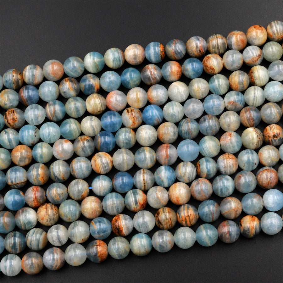 Rare Natural Argentina Lemurian Aquatine Calcite Aka Blue Onyx Smooth Round Beads 4mm 6mm 8mm 10mm 12mm 15.5" Strand