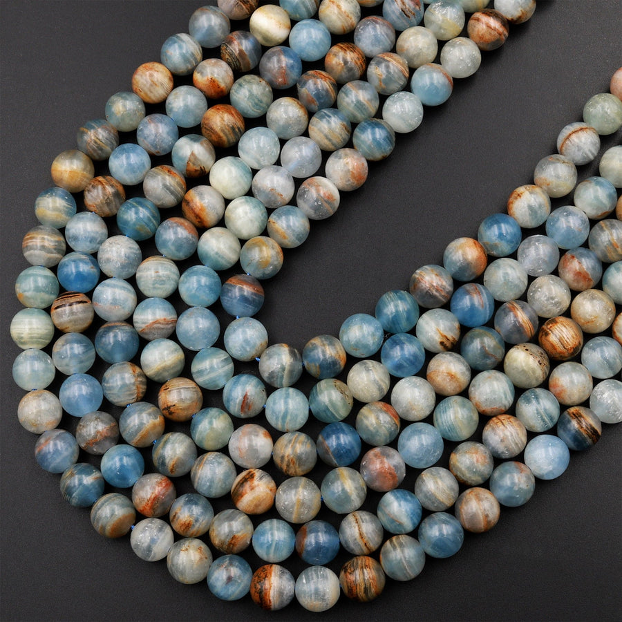 Rare Natural Argentina Lemurian Aquatine Calcite Aka Blue Onyx Smooth Round Beads 4mm 6mm 8mm 10mm 12mm 15.5" Strand