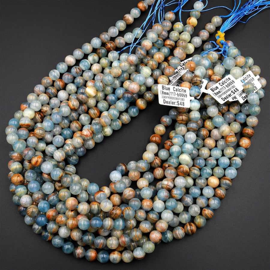 Rare Natural Argentina Lemurian Aquatine Calcite Aka Blue Onyx Smooth Round Beads 4mm 6mm 8mm 10mm 12mm 15.5" Strand
