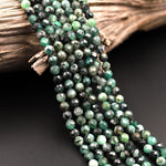 Real Genuine Natural Green Emerald Gemstone Faceted 3mm 4mm 5mm Round Beads Laser Diamond Cut Gemstone May Birthstone 15.5" Strand