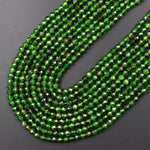 Real Genuine Natural Green Chrome Diopside Faceted 2mm 3mm 4mm Round Gemstone Beads 15.5" Strand