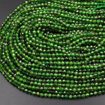 Real Genuine Natural Green Chrome Diopside Faceted 2mm 3mm 4mm Round Gemstone Beads 15.5" Strand