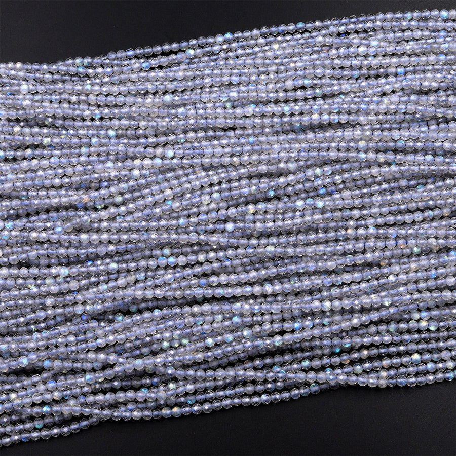 AAA Micro Faceted Natural Labradorite 2mm 3mm 4mm Round Beads 15.5" Strand