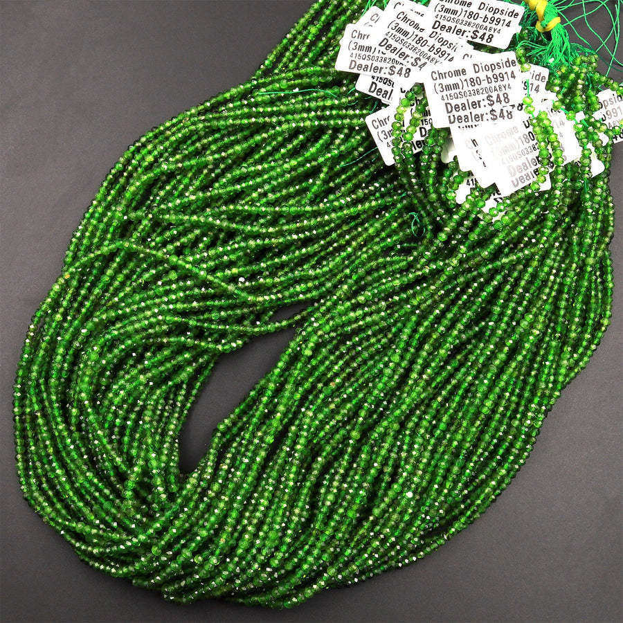 Real Genuine Natural Green Chrome Diopside Faceted 3mm Rondelle Gemstone Beads 15.5" Strand