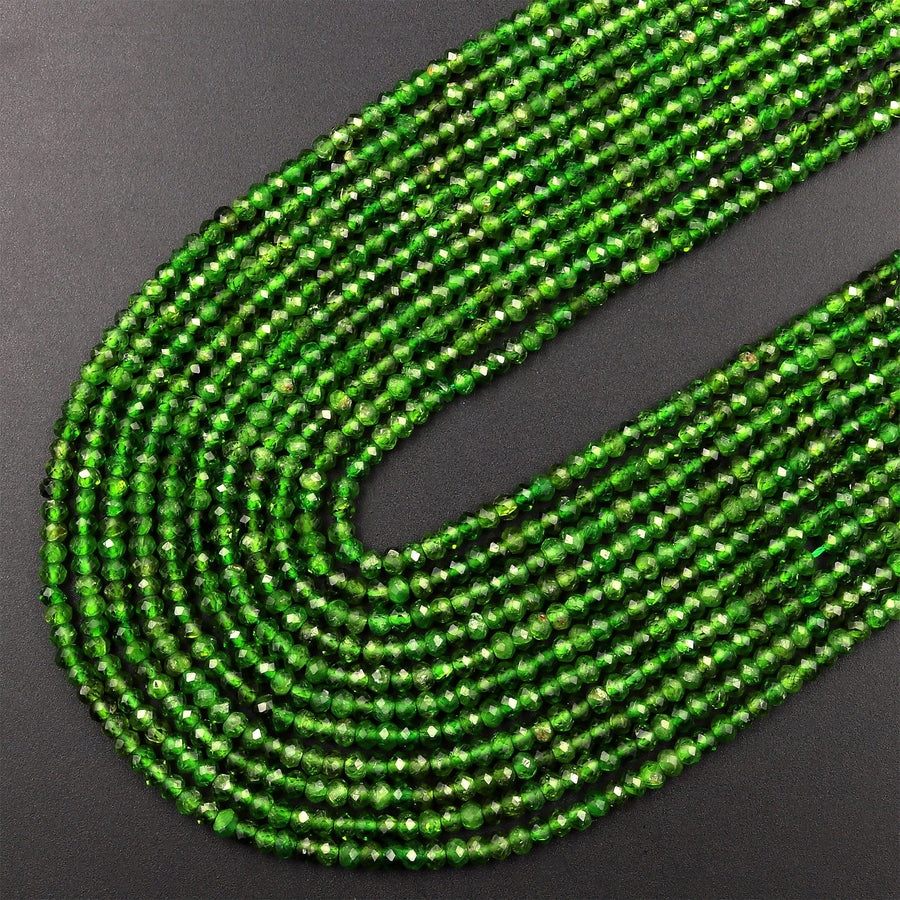 Real Genuine Natural Green Chrome Diopside Faceted 3mm Rondelle Gemstone Beads 15.5" Strand