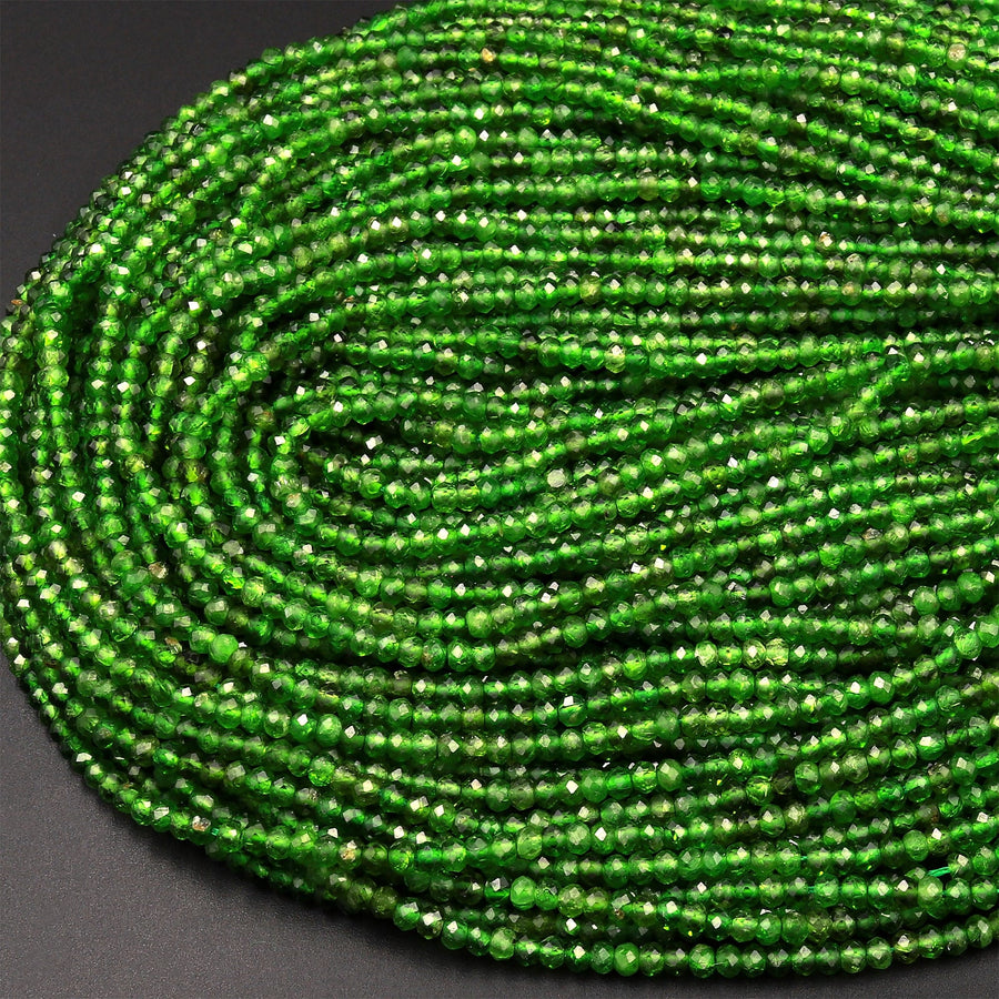 Real Genuine Natural Green Chrome Diopside Faceted 3mm Rondelle Gemstone Beads 15.5" Strand