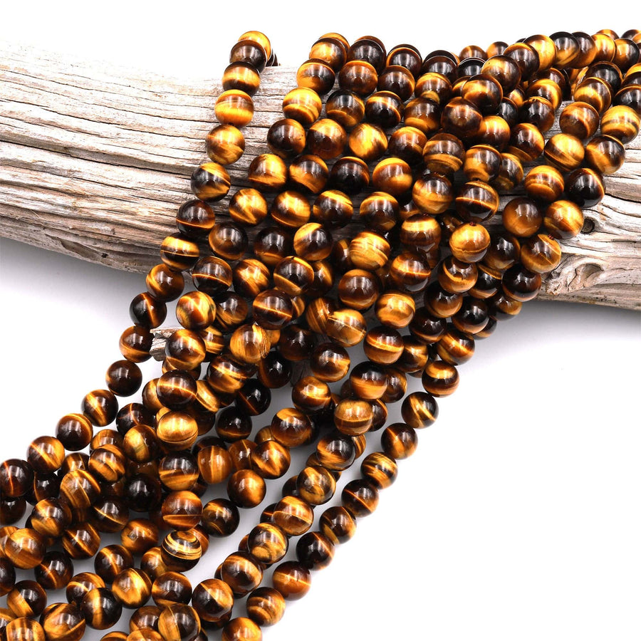 AAA+ Natural Tiger's Eye 4mm 6mm 8mm 10mm 12mm 14mm 16mm Round Beads Amazing Chatoyant Swirls 15.5" Strand