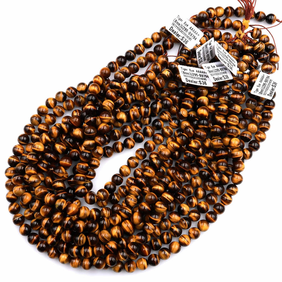 AAA+ Natural Tiger's Eye 4mm 6mm 8mm 10mm 12mm 14mm 16mm Round Beads Amazing Chatoyant Swirls 15.5" Strand