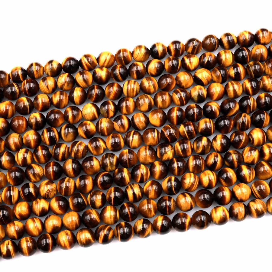 AAA+ Natural Tiger's Eye 4mm 6mm 8mm 10mm 12mm 14mm 16mm Round Beads Amazing Chatoyant Swirls 15.5" Strand