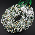 Faceted Natural Burma Green Jade 6mm 8mm Beads Energy Prism Double Terminated Point Cut 15.5" Strand