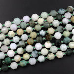 Faceted Natural Burma Green Jade 6mm 8mm Beads Energy Prism Double Terminated Point Cut 15.5" Strand