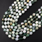 Faceted Natural Burma Green Jade 6mm 8mm Beads Energy Prism Double Terminated Point Cut 15.5" Strand