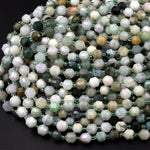 Faceted Natural Burma Green Jade 6mm 8mm Beads Energy Prism Double Terminated Point Cut 15.5" Strand