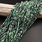 Real Genuine Natural Green Emerald Gemstone Faceted 3mm 4mm 5mm Round Beads Laser Diamond Cut Gemstone May Birthstone 15.5" Strand
