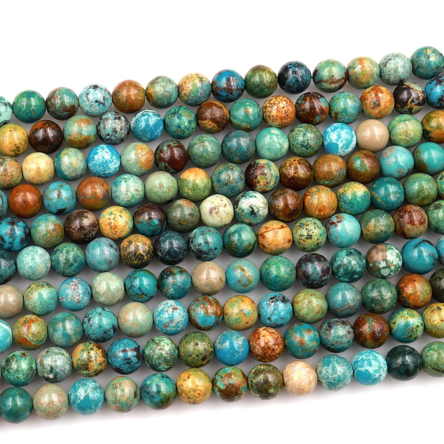 Real Genuine Natural Blue Green Brown Turquoise 4mm 5mm 6mm 8mm 10mm Smooth Round Beads 15.5" Strand