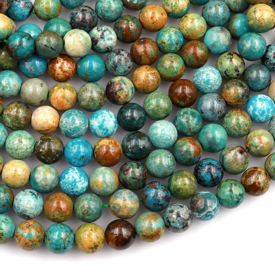 Real Genuine Natural Blue Green Brown Turquoise 4mm 5mm 6mm 8mm 10mm Smooth Round Beads 15.5" Strand