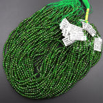 Real Genuine Natural Green Chrome Diopside Faceted 2mm 3mm 4mm Round Gemstone Beads 15.5" Strand