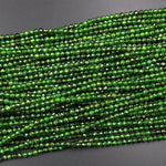 Real Genuine Natural Green Chrome Diopside Faceted 2mm 3mm 4mm Round Gemstone Beads 15.5" Strand