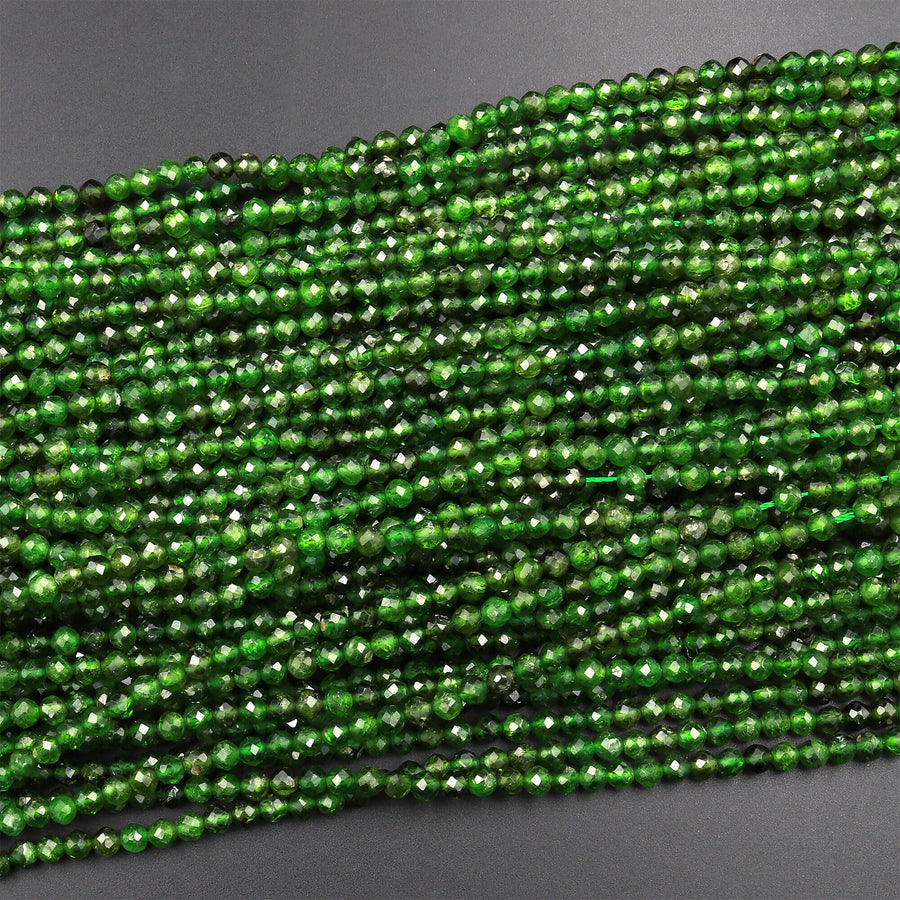 Real Genuine Natural Green Chrome Diopside Faceted 2mm 3mm 4mm Round Gemstone Beads 15.5" Strand