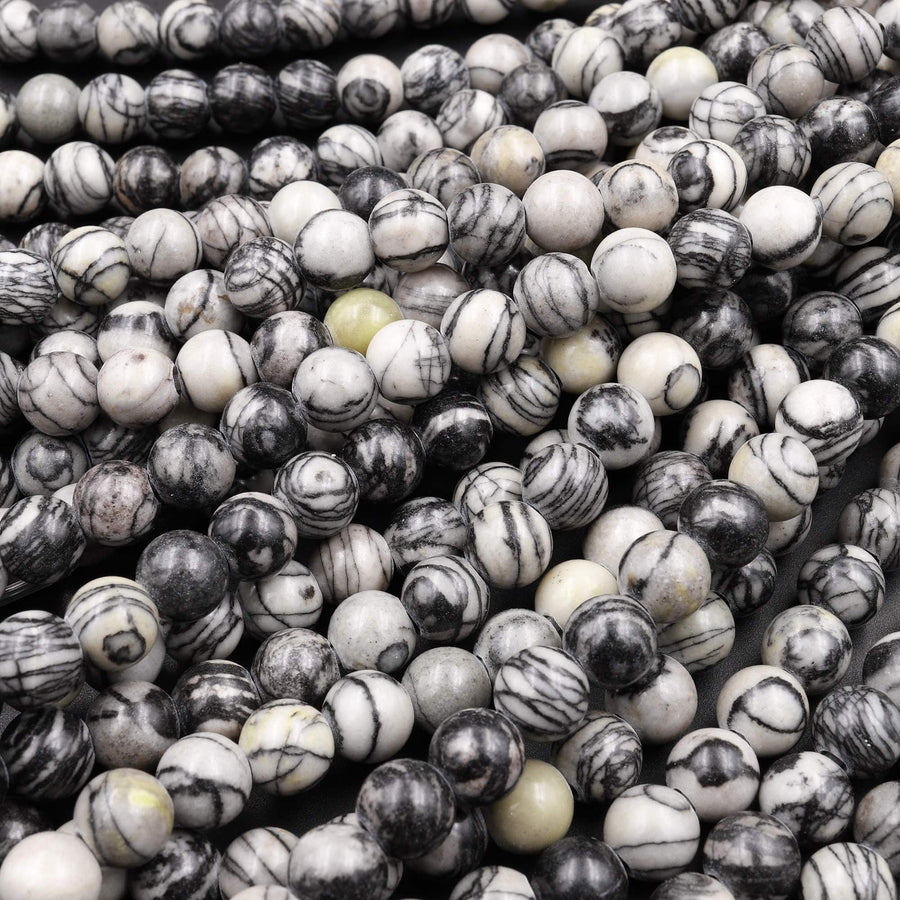 Large Hole Beads 2.5mm Drill Natural Spider Web Jasper 8mm 10mm Round Beads 8" Strand