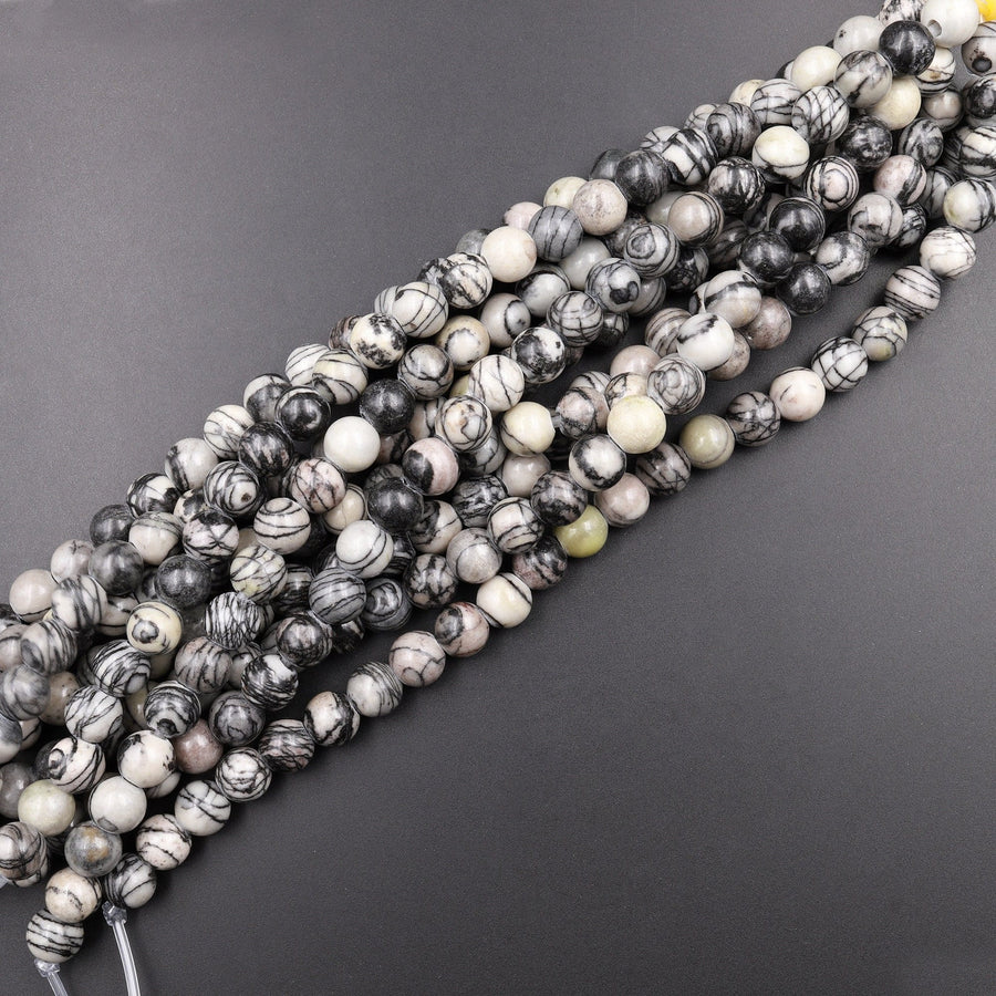 Large Hole Beads 2.5mm Drill Natural Spider Web Jasper 8mm 10mm Round Beads 8" Strand