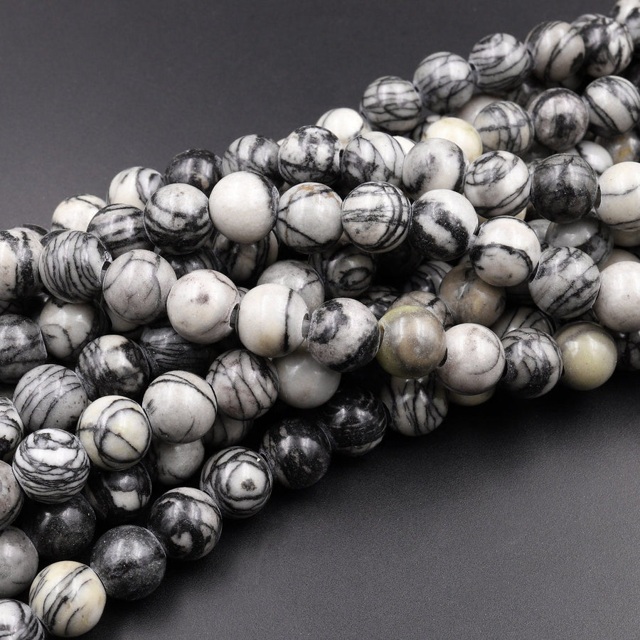 Large Hole Beads 2.5mm Drill Natural Spider Web Jasper 8mm 10mm Round Beads 8" Strand
