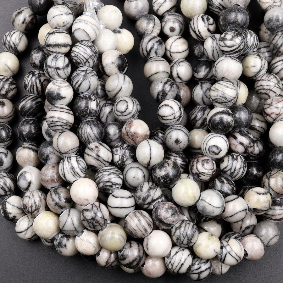 Large Hole Beads 2.5mm Drill Natural Spider Web Jasper 8mm 10mm Round Beads 8" Strand