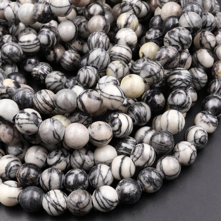 Large Hole Beads 2.5mm Drill Natural Spider Web Jasper 8mm 10mm Round Beads 8" Strand