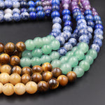 Large Hole Beads 2.5mm Drill Natural Chakra Beads 8mm 10mm Round Seven Rainbow Gemstone  9" Strand