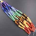 Large Hole Beads 2.5mm Drill Natural Chakra Beads 8mm 10mm Round Seven Rainbow Gemstone  9" Strand