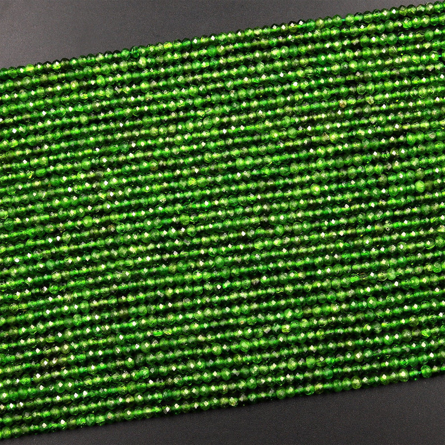 Real Genuine Natural Green Chrome Diopside Faceted 3mm Rondelle Gemstone Beads 15.5" Strand