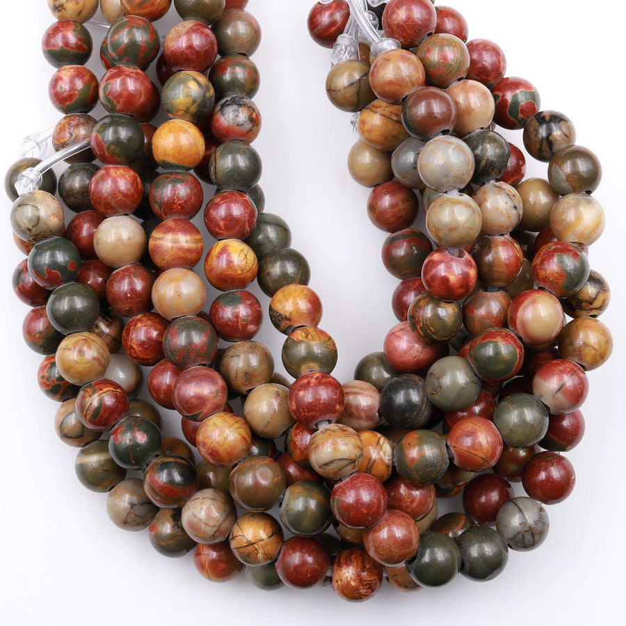 Large Hole Beads 2.5mm Drill Natural Red Creek Jasper 8mm 10mm Round Beads Multicolor Picasso Jasper 8" Strand