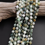 Faceted Natural Burma Green Jade 6mm 8mm Beads Energy Prism Double Terminated Point Cut 15.5" Strand